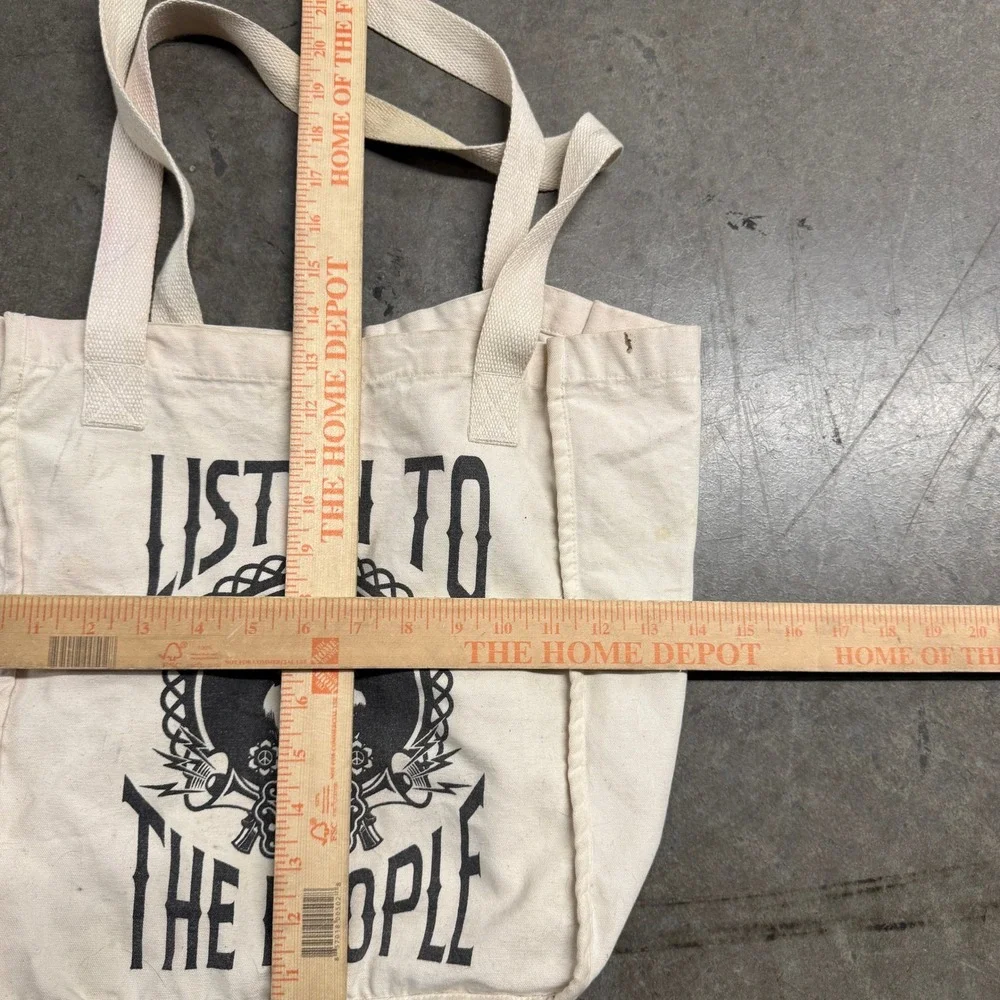 Listen To‎ The People Graphic Canvas Tote Bag Cream Cotton Reusable Shopper